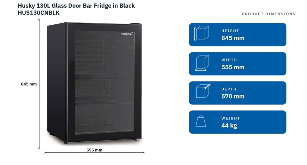 Husky 130L Glass Door Bar Fridge in Black HUS130CNBLK