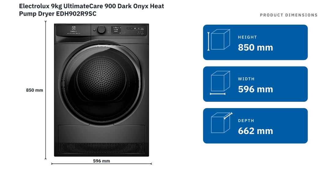 Electrolux 9kg UltimateCare 900 Dark Onyx Heat Pump Dryer EDH902R9SC