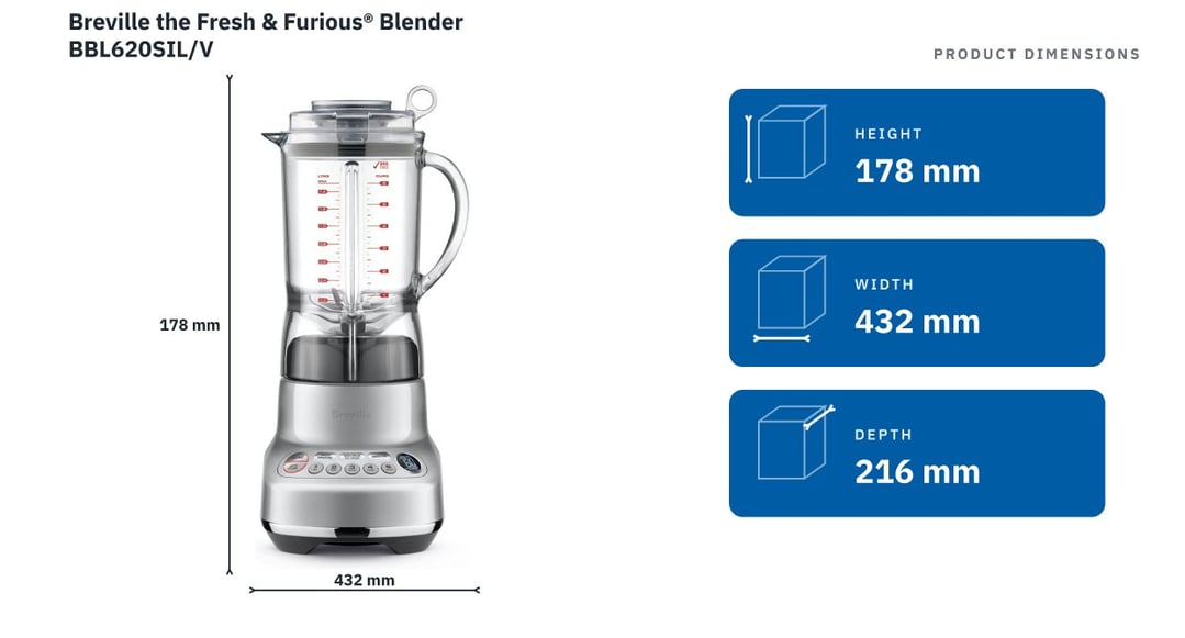 Breville the Fresh & Furious® Blender BBL620SIL/V — product dimensions