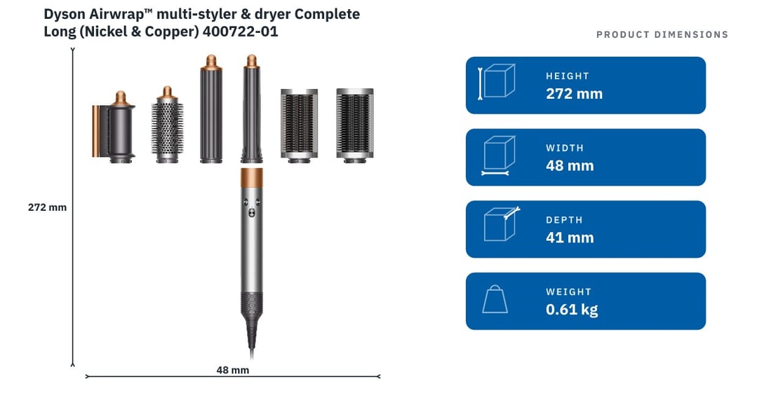 Dyson Airwrap™ multi-styler & dryer Complete Long (Nickel & Copper) 400722-01 — product dimensions