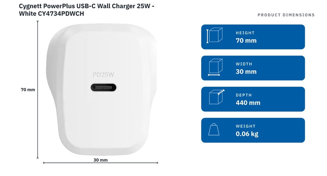 Cygnett PowerPlus USB-C Wall Charger 25W - White CY4734PDWCH