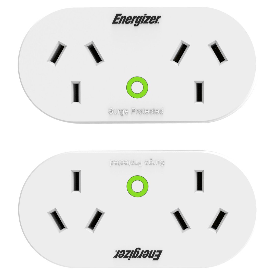 Energizer Double Outlet Power Surge Protector Twin Pack, White ET-SDAW