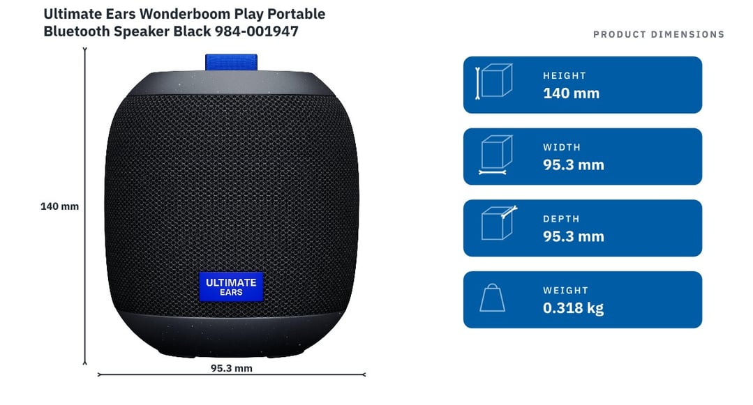 Ultimate Ears Wonderboom Play Portable Bluetooth Speaker Black 984-001947 — product dimensions