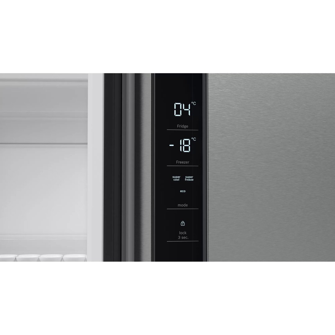 Close-up of a refrigerator's digital display showing temperature settings and modes