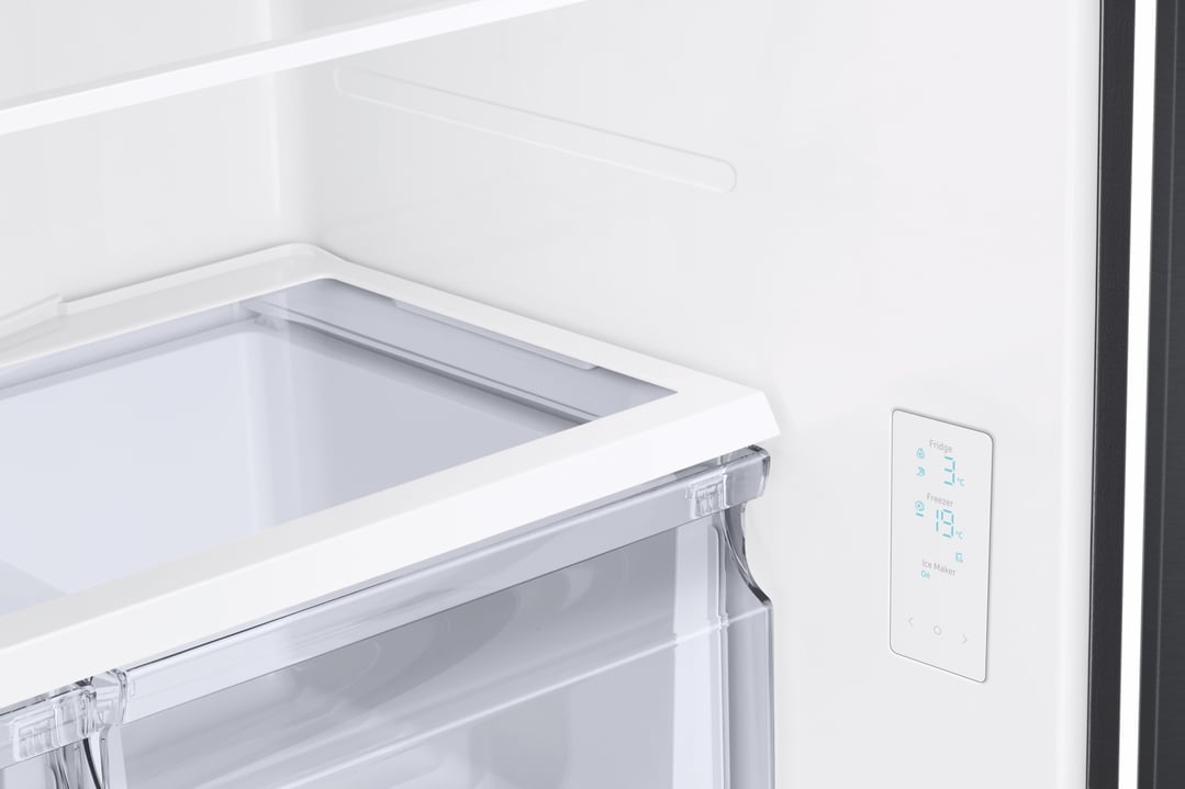 Interior view of a SAMSUNG French Door Refrigerator Freezer Drawer with temperature display