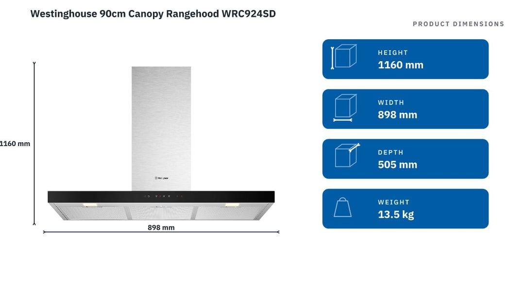 Westinghouse 90cm Canopy Rangehood WRC924SD