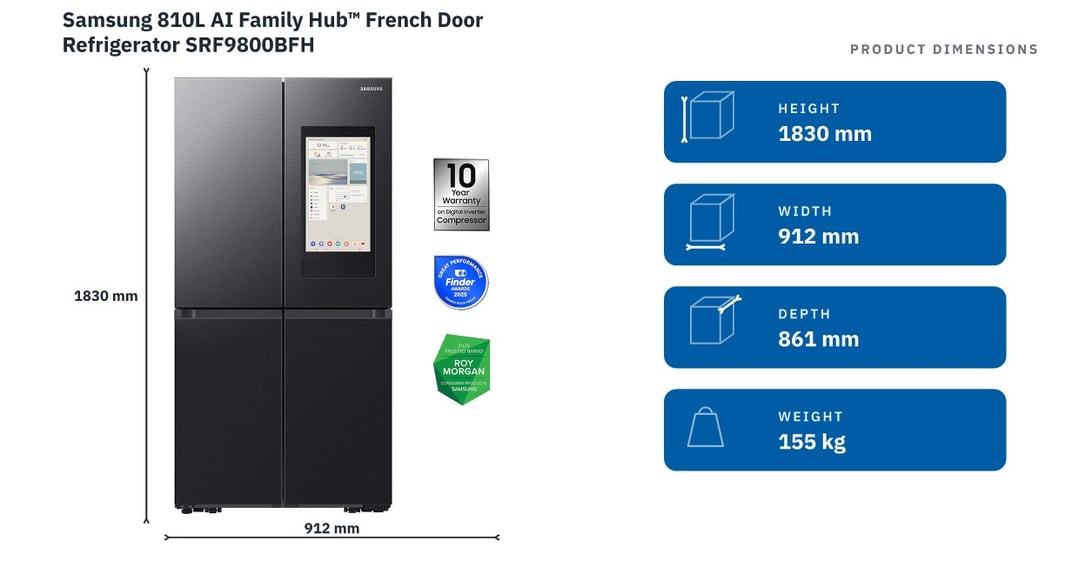 Samsung 810L AI Family Hub™ French Door Refrigerator SRF9800BFH
