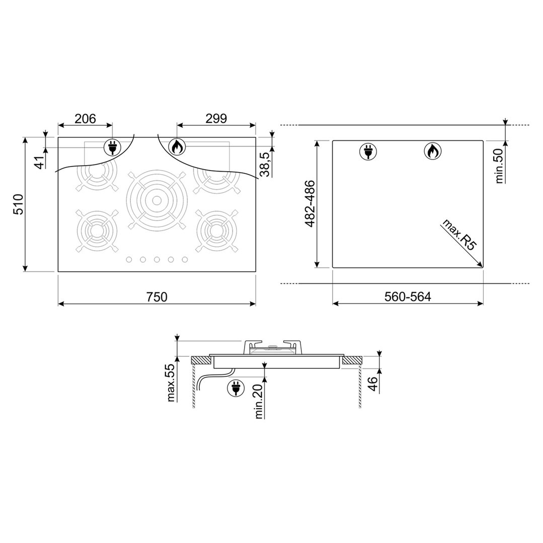 Smeg 75cm Classic Gas on Glass Cooktop Black Glass PV375NAU. Buy Online with Afterpay