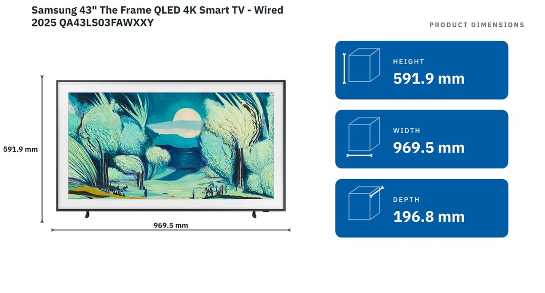 Samsung 43" The Frame QLED 4K Smart TV - Wired 2025 QA43LS03FAWXXY — product dimensions