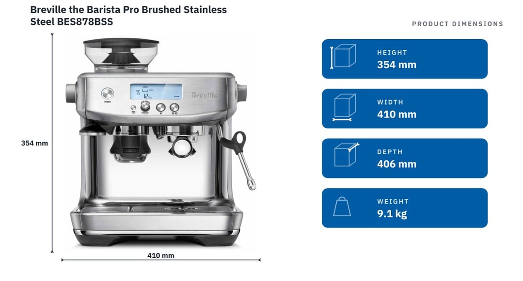 Breville the Barista Pro Brushed Stainless Steel BES878BSS — product dimensions