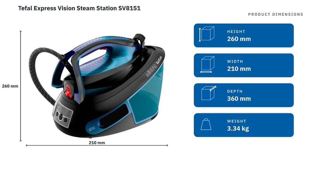 Tefal Express Vision Steam Station SV8151 — product dimensions