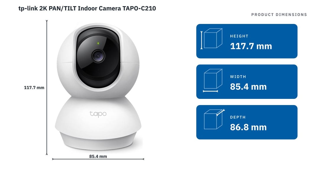 tp-link 2K PAN/TILT Indoor Camera TAPO-C210 — product dimensions