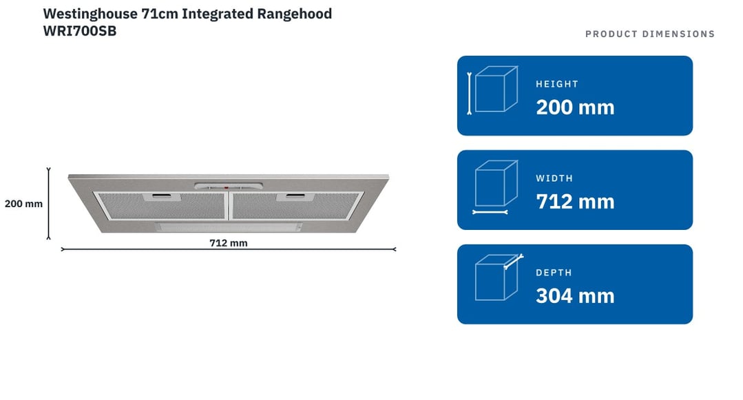 Westinghouse 71cm Integrated Rangehood WRI700SB — product dimensions
