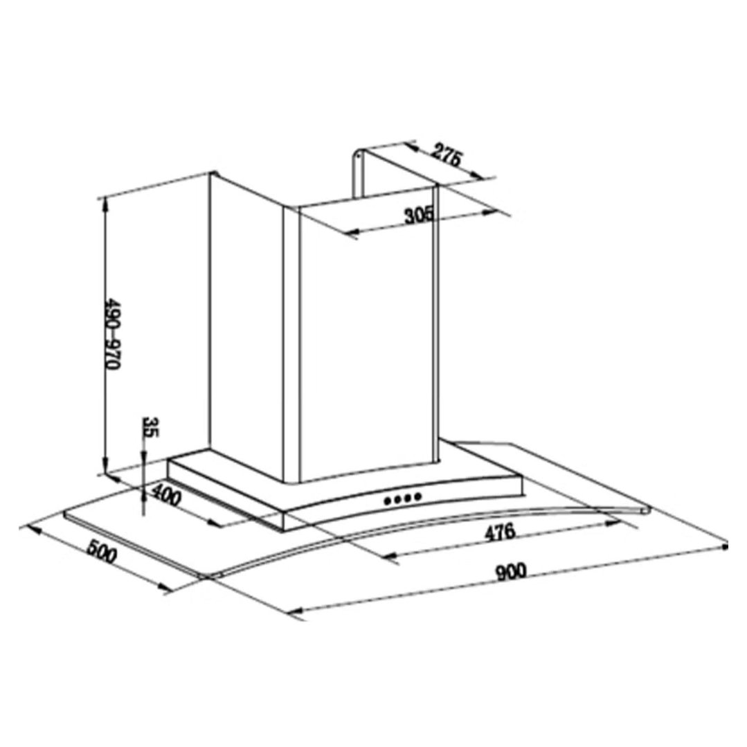 Omega 90cm Wallmount Rangehood ORC97G