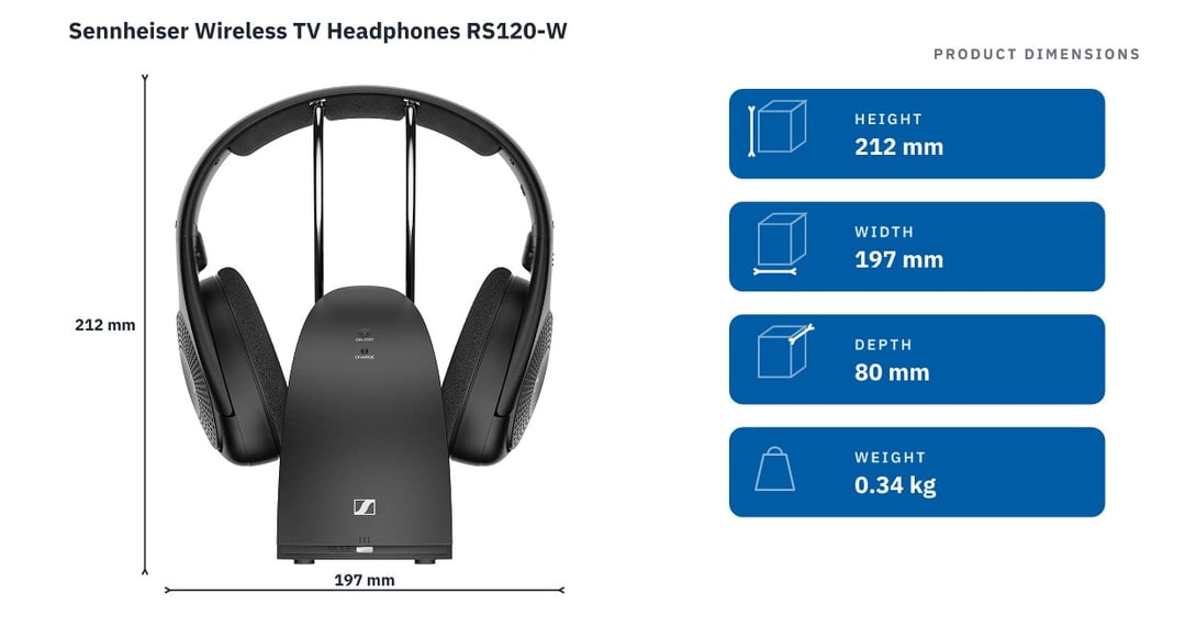 Sennheiser Wireless TV Headphones RS120-W — product dimensions