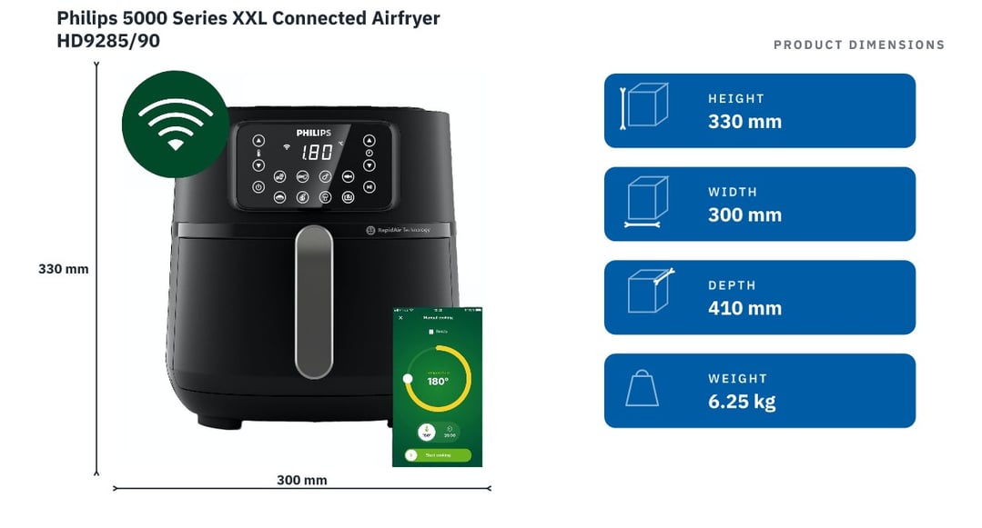 Philips 5000 Series XXL Connected Airfryer HD9285/90 — product dimensions