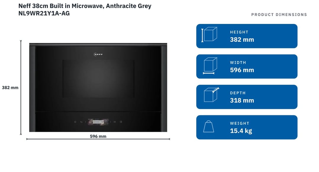 Neff 38cm Built in Microwave, Anthracite Grey NL9WR21Y1A-AG — product dimensions