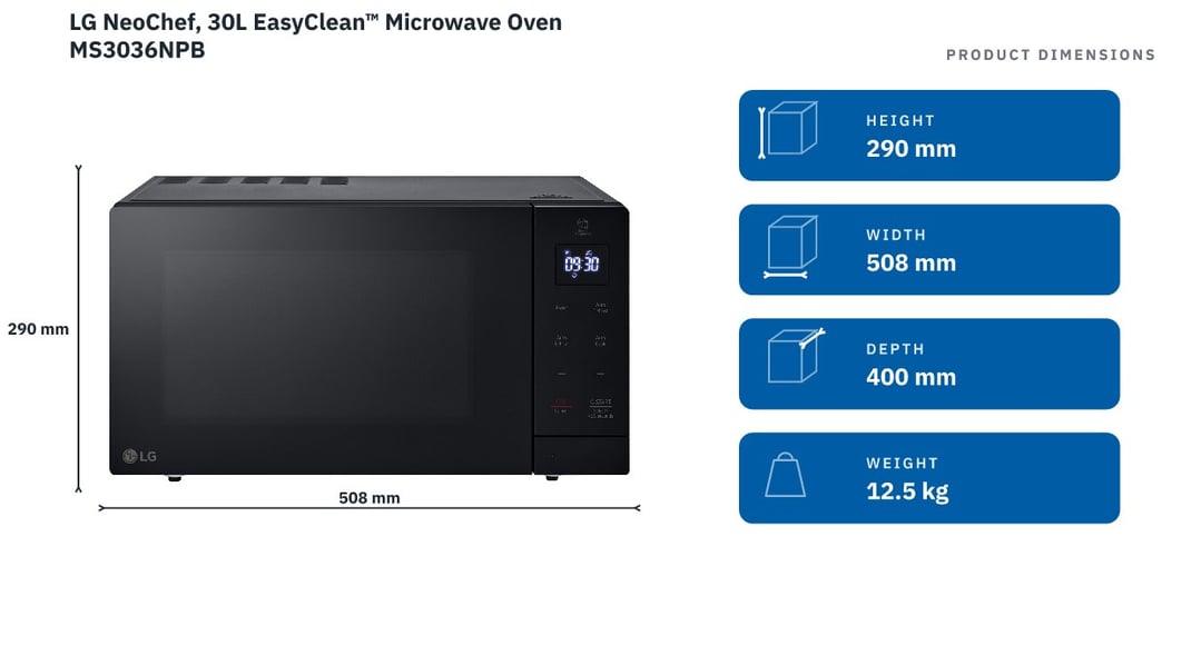 LG NeoChef, 30L EasyClean™ Microwave Oven MS3036NPB — product dimensions