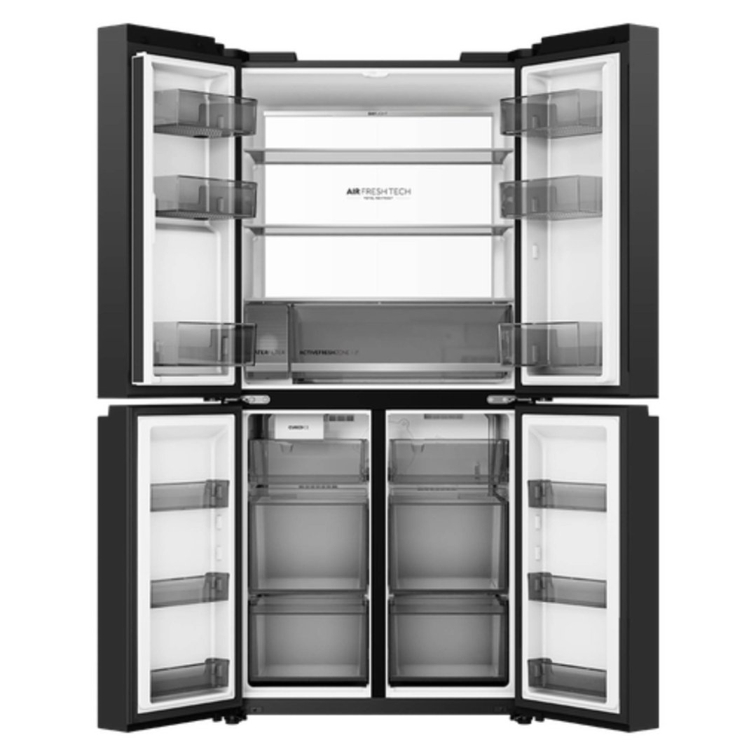 Haier 573L, Quad Door Refrigerator Freezer, Ice & Water, Plumbed, Black HRF590YPC
