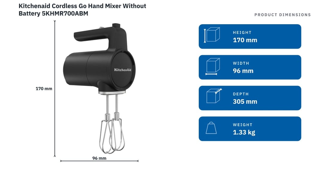 Kitchenaid Cordless Go Hand Mixer Without Battery 5KHMR700ABM
