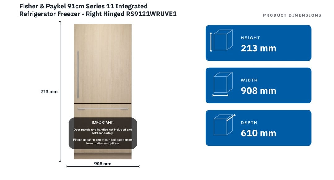 Fisher & Paykel 91cm Series 11 Integrated Refrigerator Freezer - Right Hinged RS9121WRUVE1 — product dimensions