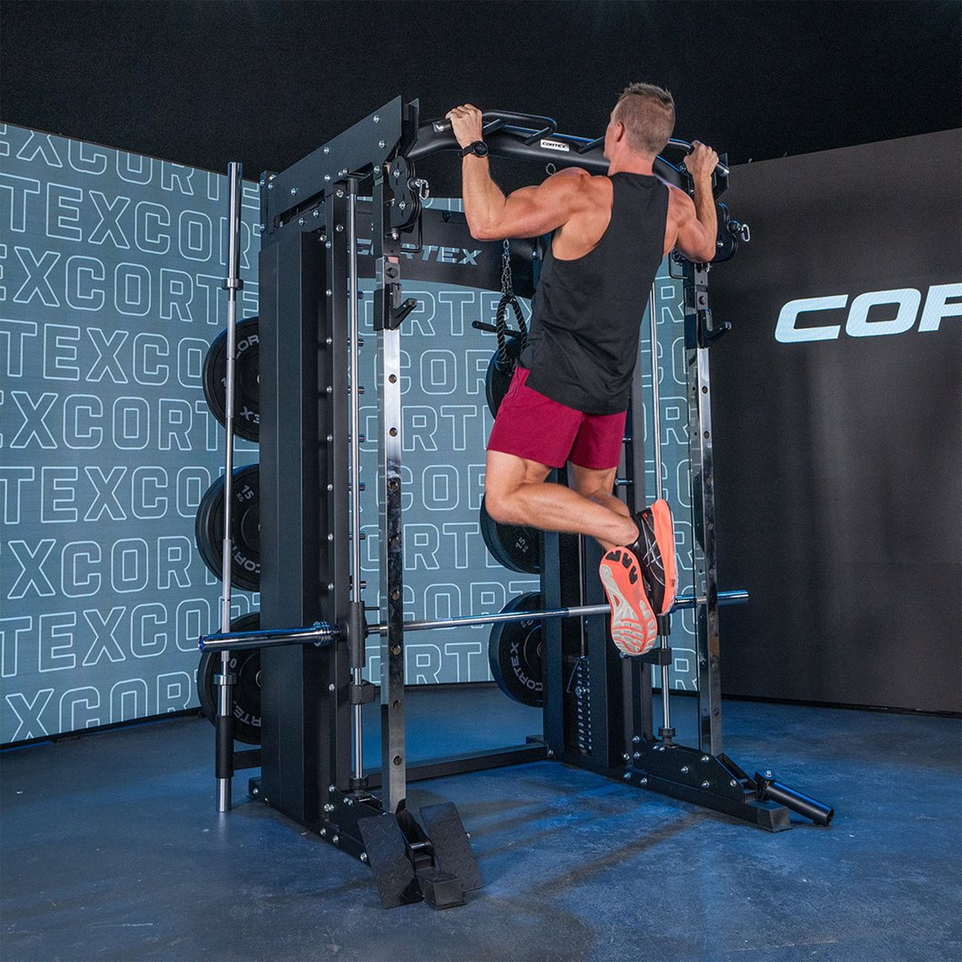 Man performing pull-ups on a CORTEX SM-26 6-in-1 Power Rack