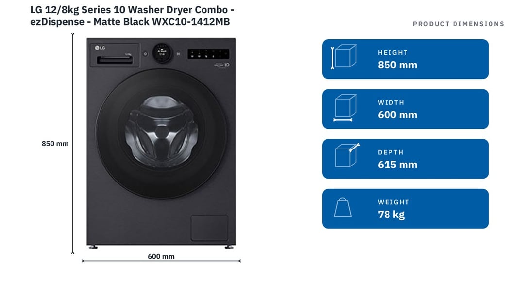 LG 12/8kg Series 10 Washer Dryer Combo - ezDispense - Matte Black WXC10-1412MB