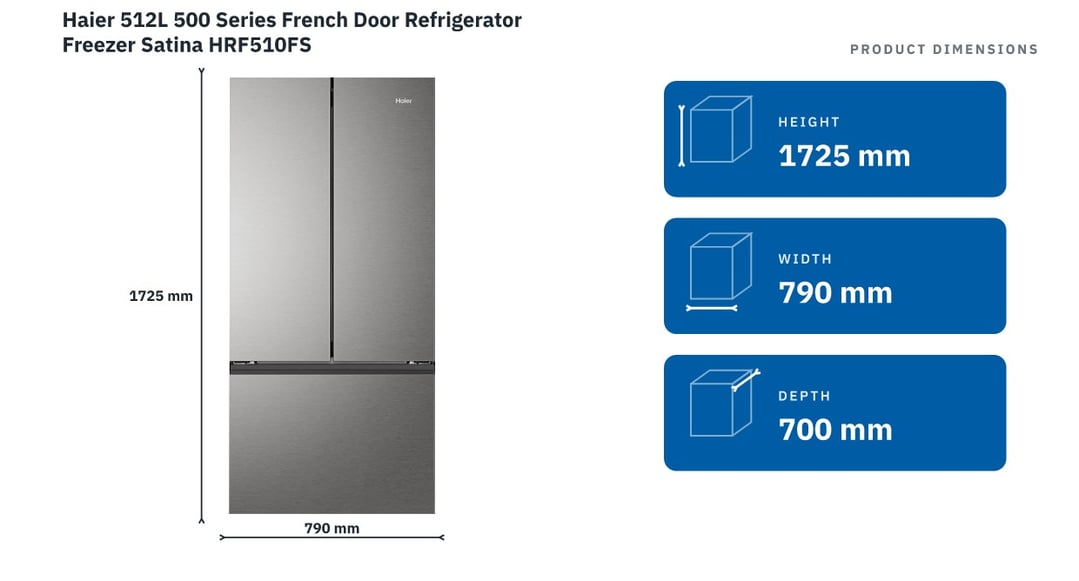 Haier 512L 500 Series French Door Refrigerator Freezer Satina HRF510FS
