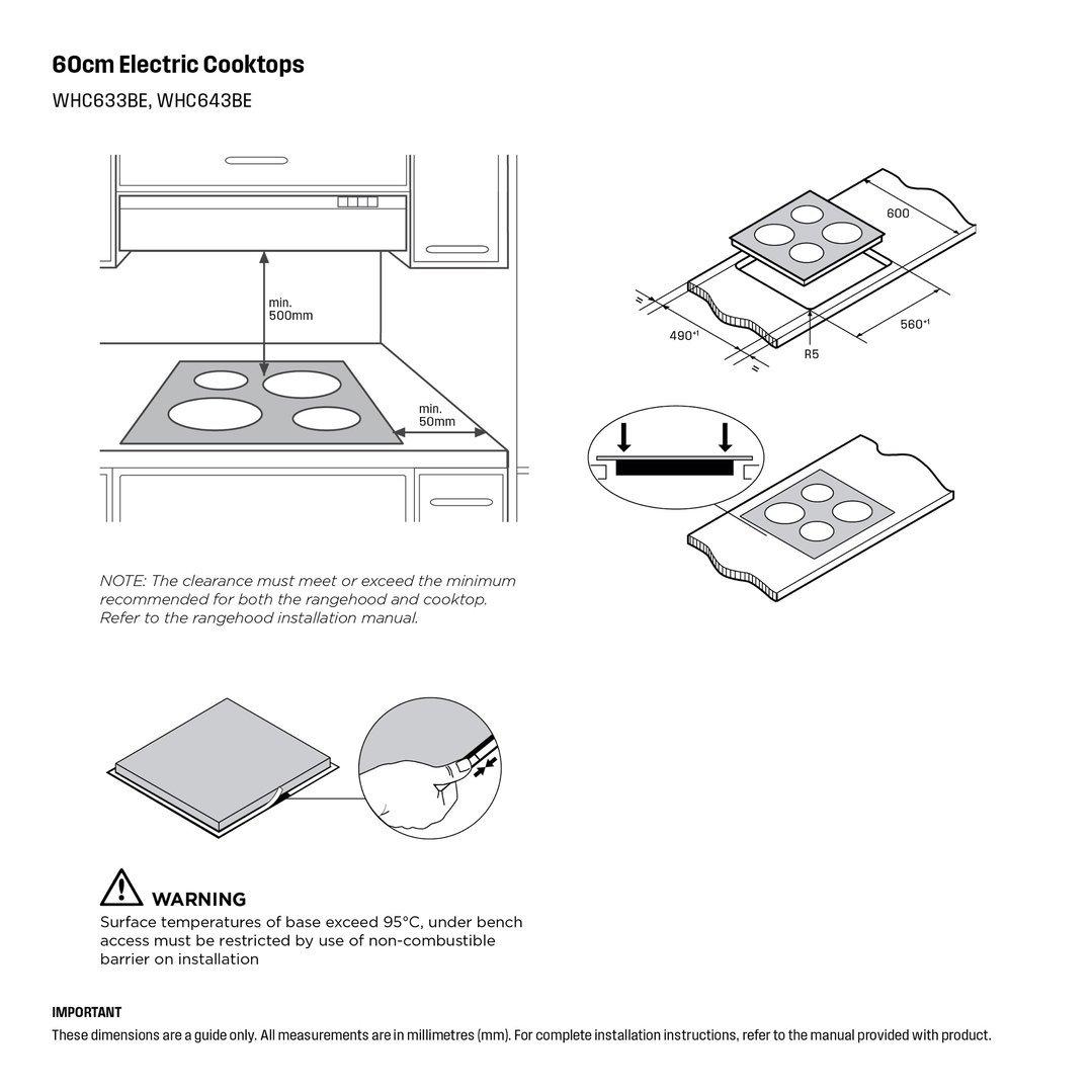 Westinghouse 60cm 4 Zone Ceramic Cooktop - Black Glass WHC643BE