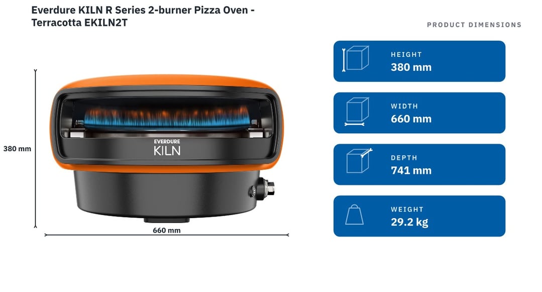 Everdure KILN R Series 2-burner Pizza Oven - Terracotta EKILN2T — product dimensions