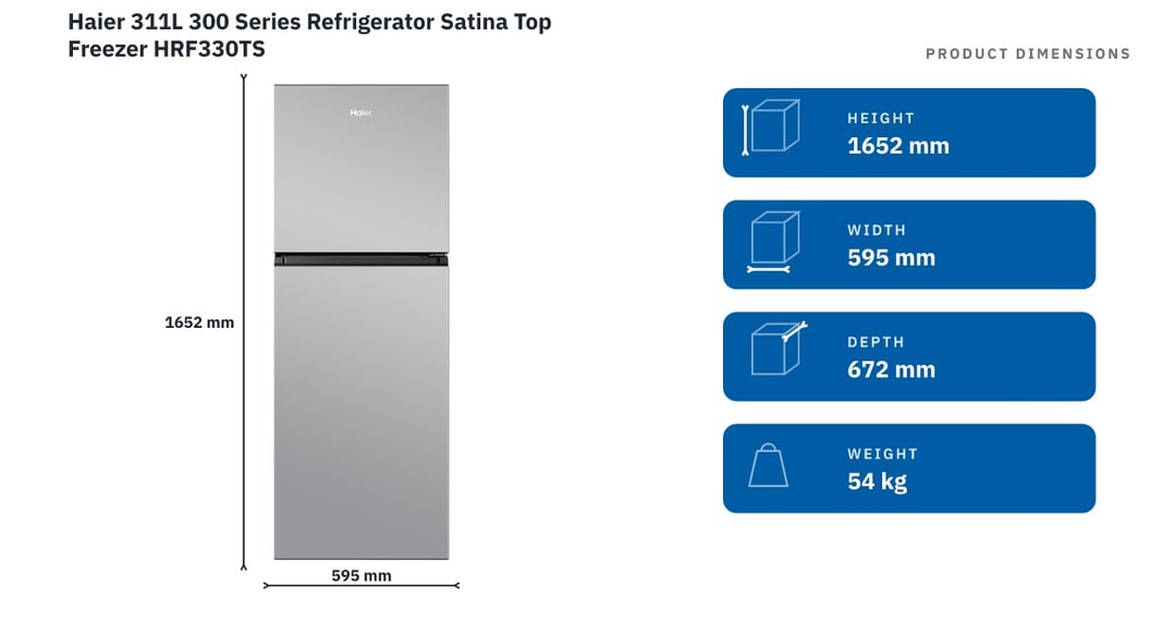 Haier 311L 300 Series Refrigerator Satina Top Freezer HRF330TS