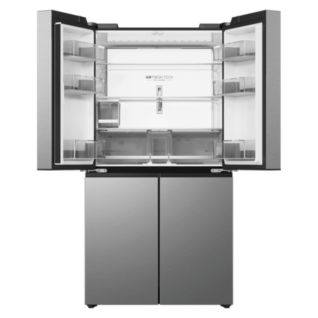 Haier 672L, Quad Door Refrigerator Freezer, Ice & Water, Non-Plumbed, Satina HRF690YNS