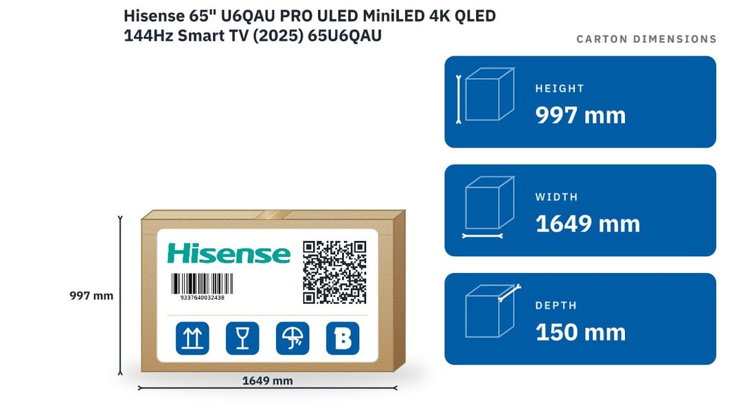 Hisense 65" U6QAU PRO ULED MiniLED 4K QLED 144Hz Smart TV (2025) 65U6QAU