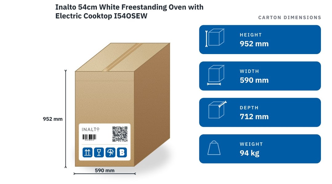 Inalto 54cm White Freestanding Oven with Electric Cooktop I54OSEW