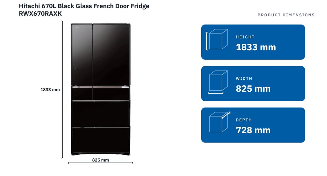 Hitachi 670L Black Glass French Door Fridge RWX670RAXK