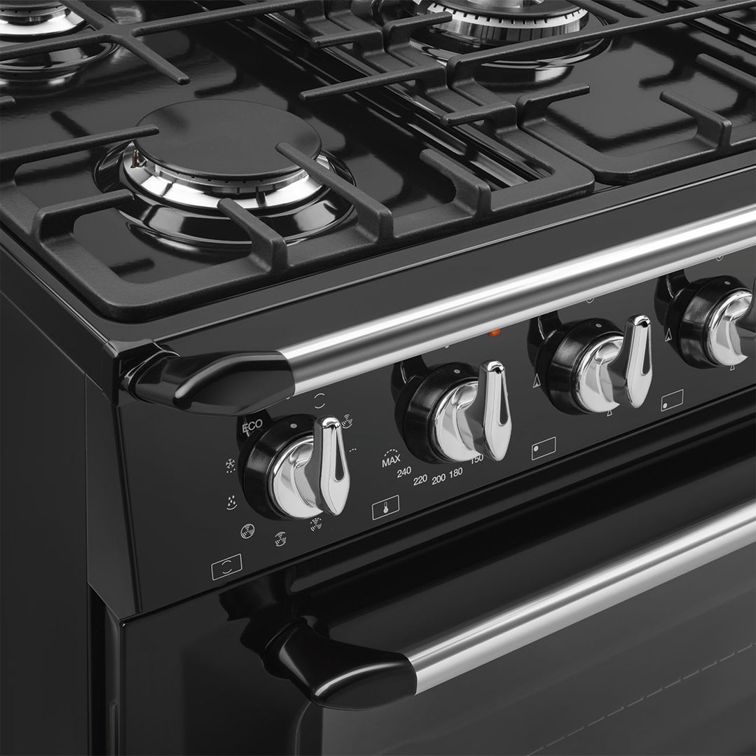 Smeg 90cm Victoria Dual Fuel Pyro Freestanding Cooker - Black TRA90GPBL