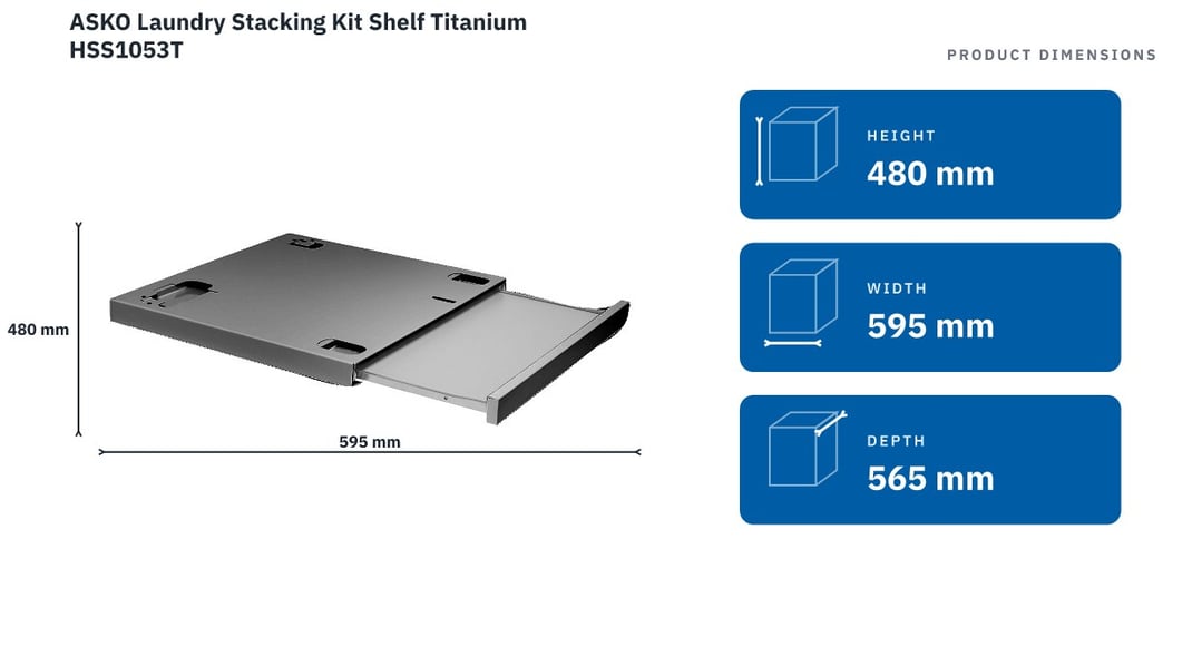 ASKO Laundry Stacking Kit Shelf Titanium HSS1053T — product dimensions