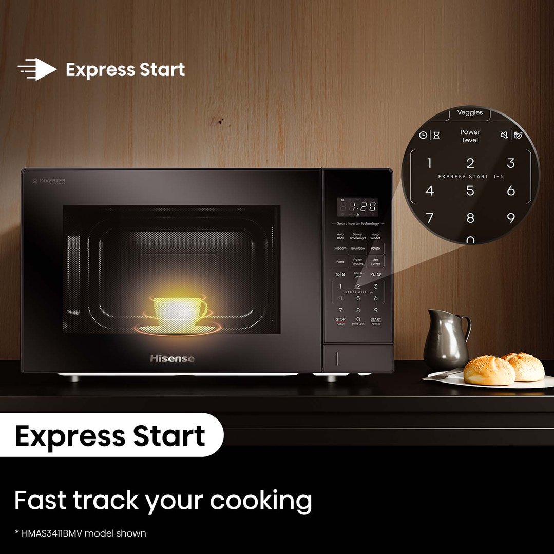Hisense 34L 1100W Smart Inverter Microwave - Black Mirror. HMAS3411BMV