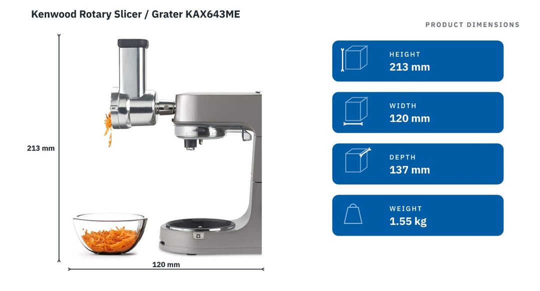 Kenwood Rotary Slicer / Grater KAX643ME — product dimensions