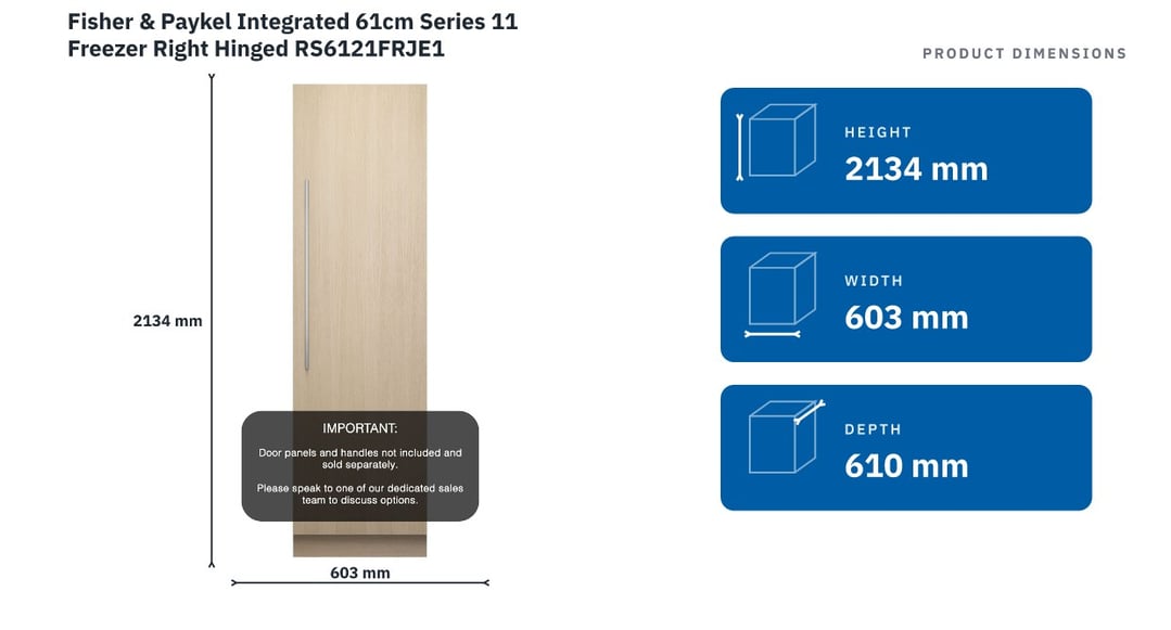 Fisher & Paykel Integrated 61cm Series 11 Freezer Right Hinged RS6121FRJE1 — product dimensions