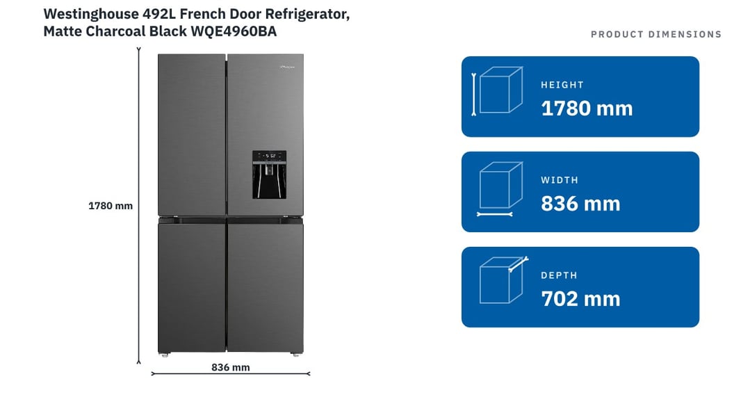 Westinghouse 492L French Door Refrigerator, Matte Charcoal Black WQE4960BA