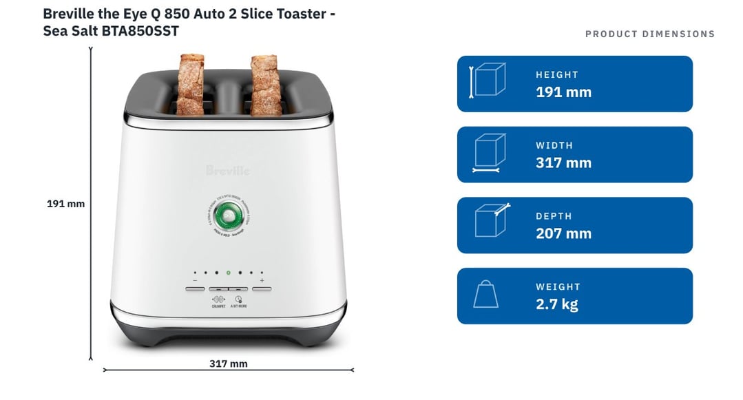 Breville the Eye Q 850 Auto 2 Slice Toaster - Sea Salt BTA850SST