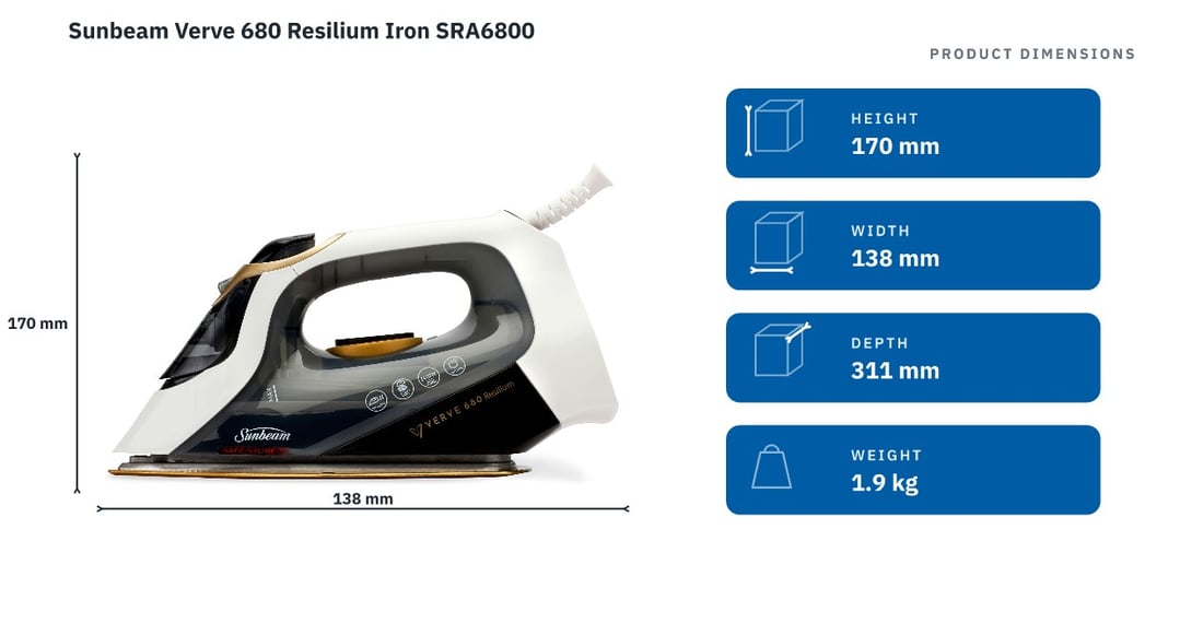 Sunbeam Verve 680 Resilium Iron SRA6800 — product dimensions