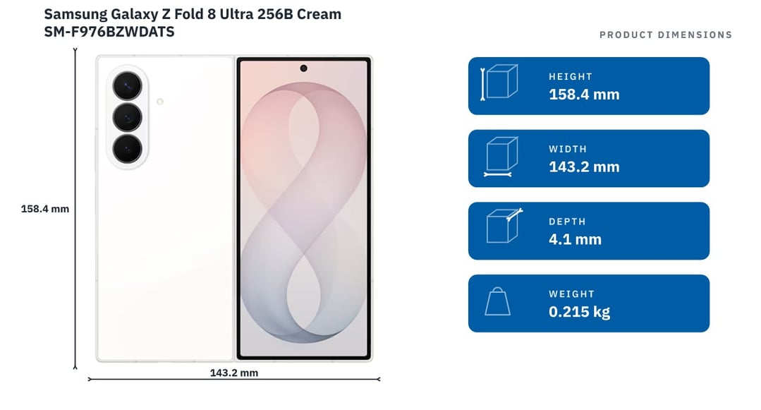 Samsung Galaxy Z Fold 8 Ultra 256B Cream SM-F976BZWDATS — product dimensions
