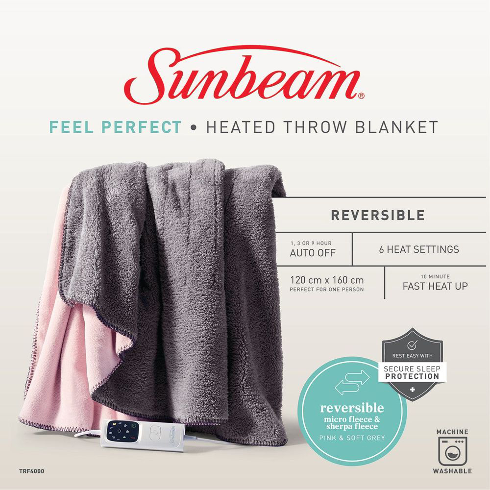 Sunbeam Feel Perfect Reversible Heated Throw Grey/Pink TRF4000 Buy