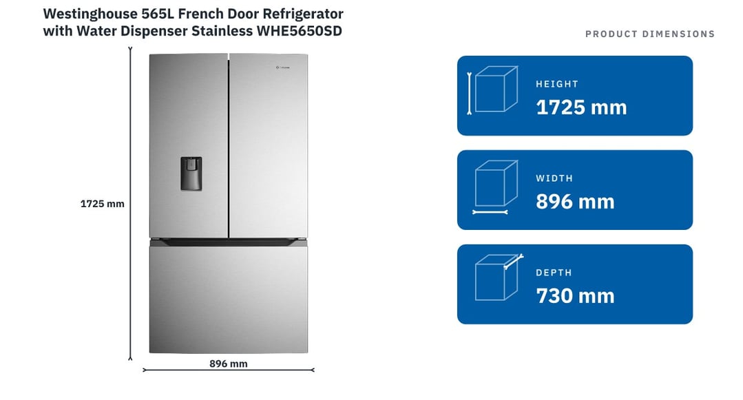 Westinghouse 565L French Door Refrigerator with Water Dispenser Stainless WHE5650SD