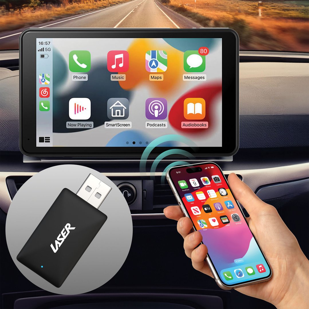 Wireless Dongle for CarPlay connecting to a car's display and a smartphone