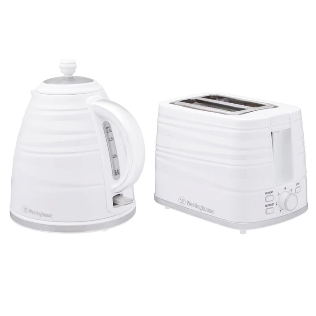 Westinghouse Kettle and Toaster Pack White Striped 1.7L Kettle, 2 Slice Toaster WHKTPK07W