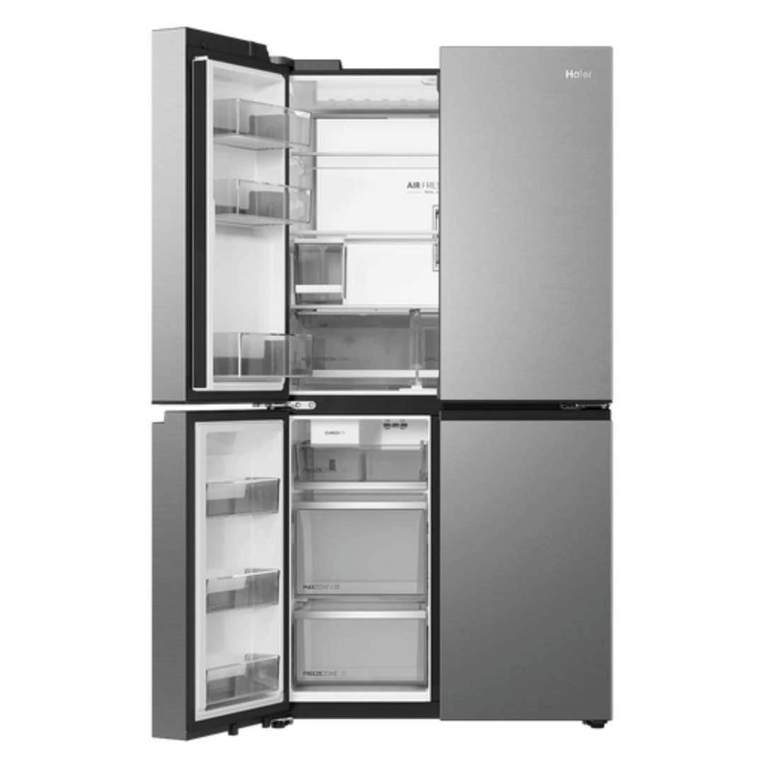 Haier 672L, Quad Door Refrigerator Freezer, Ice & Water, Non-Plumbed, Satina HRF690YNS