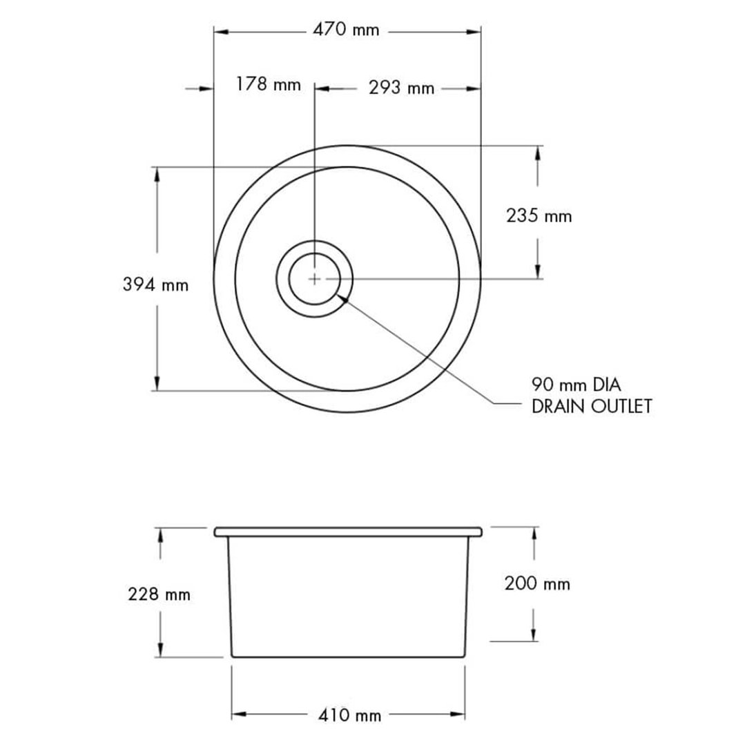 Turner Hastings Cuisine Round 47 Inset / Undermount Fine Fireclay Matte Black Sink CUR47FS-MB